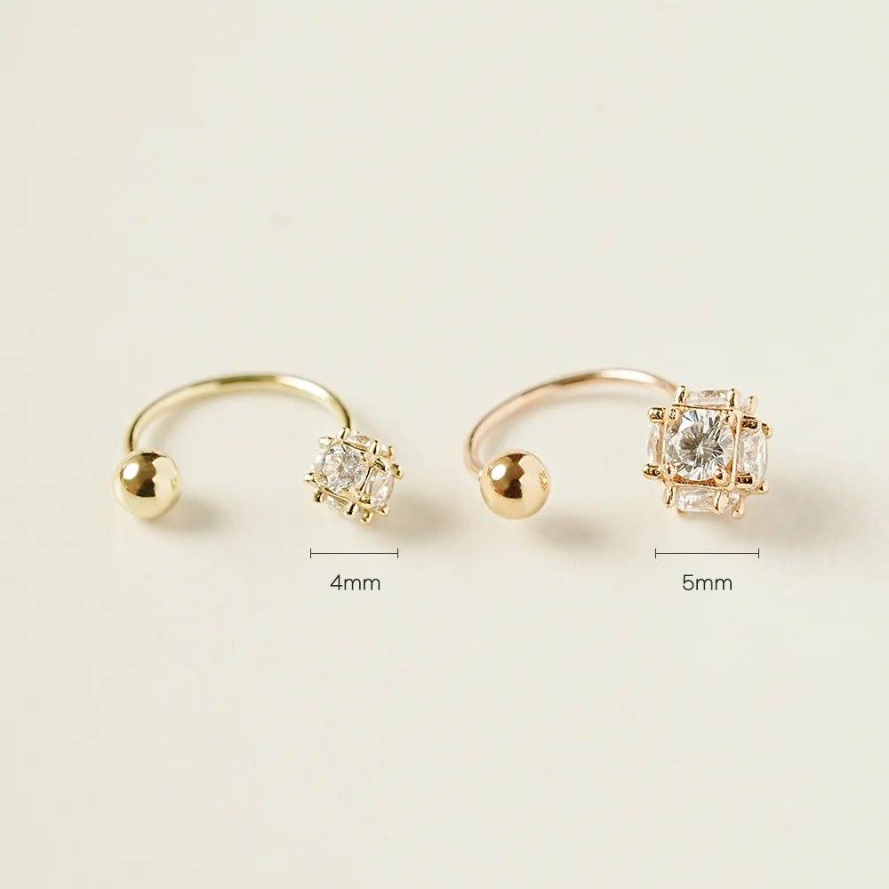 14K Gold Crystal Ball Curve Piercing 20G - Image 5
