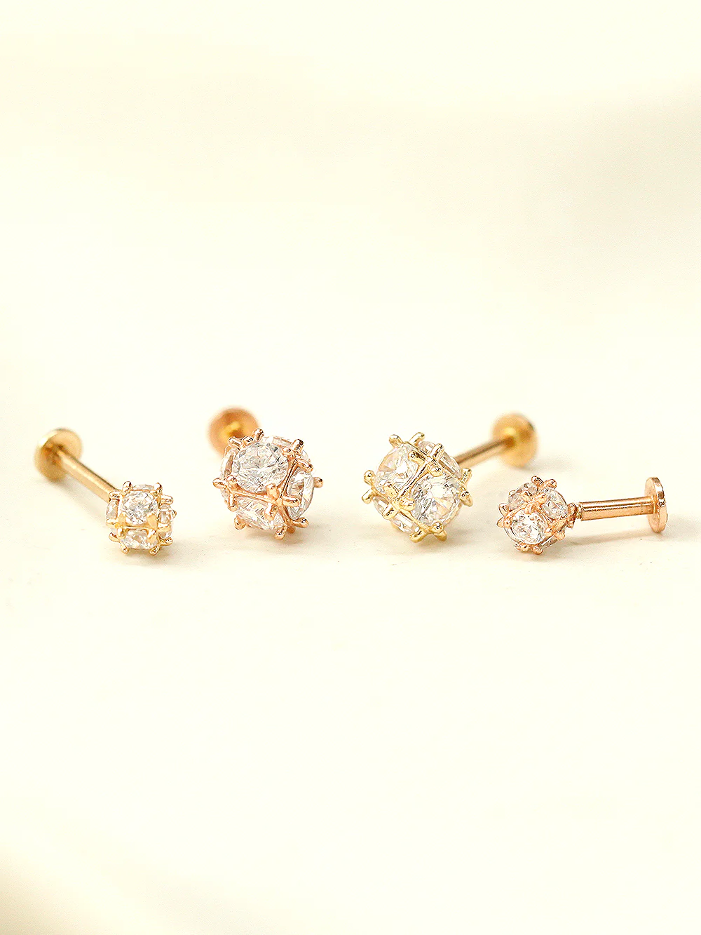 14K Gold Crystal Ball Internally Threaded Labret Piercing 18G16G - Image 3