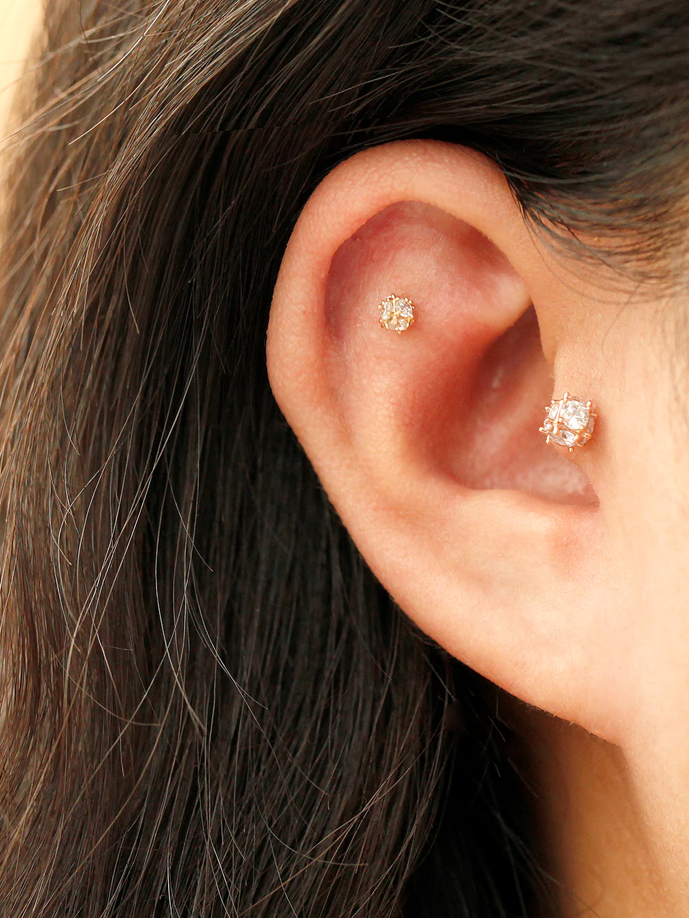 14K Gold Crystal Ball Internally Threaded Labret Piercing 18G16G - Image 4