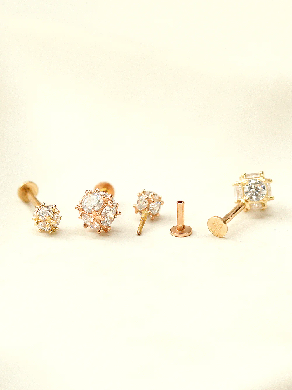 14K Gold Crystal Ball Internally Threaded Labret Piercing 18G16G - Image 5