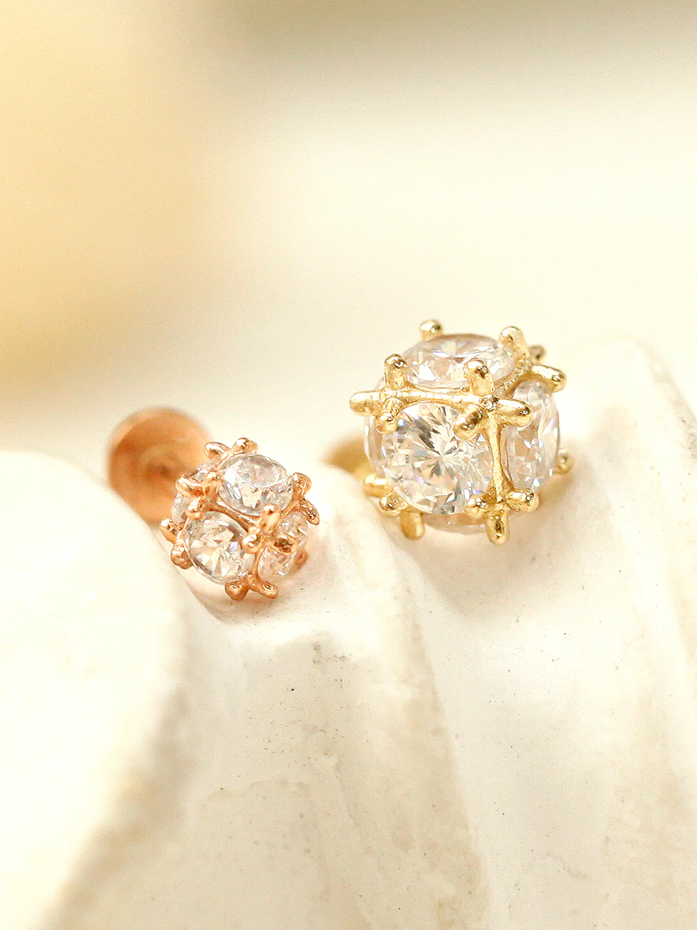 14K Gold Crystal Ball Internally Threaded Labret Piercing 18G16G - Image 7