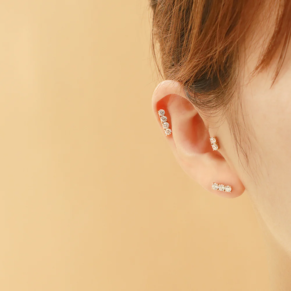 14K Gold Crystal Bar Cartilage Earring 20G18G16G - Image 10