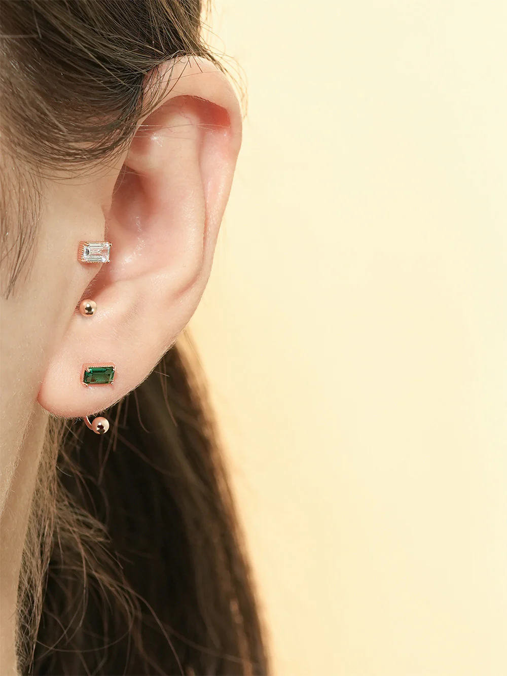 14K Gold Color Baguette Cubic Curve Piercing 20G - Image 2