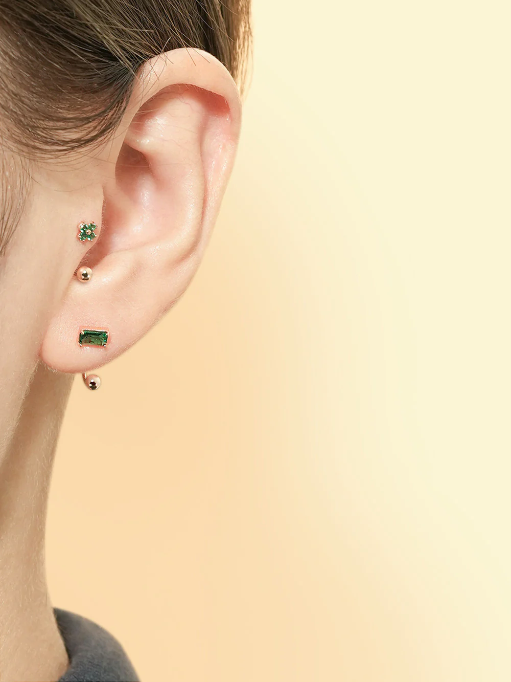 14K Gold Color Baguette Cubic Curve Piercing 20G - Image 5