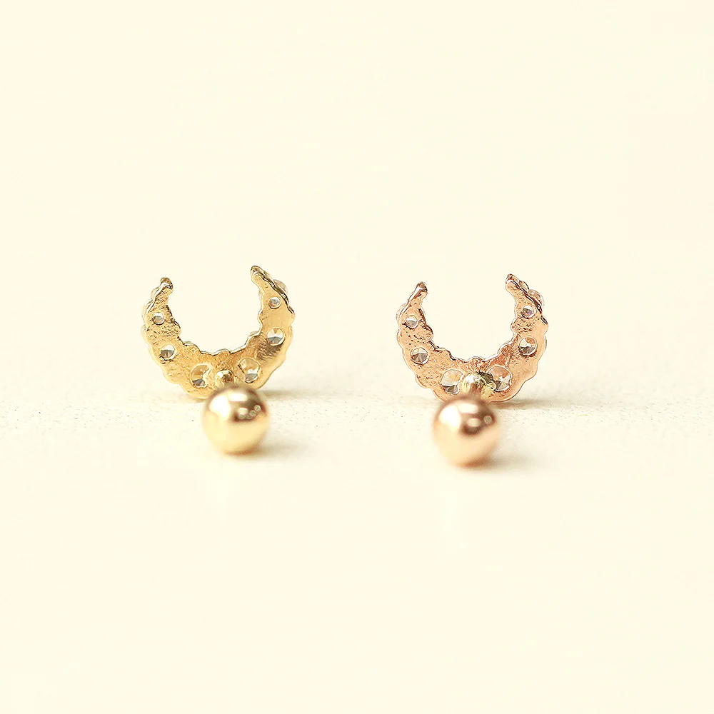 14K Gold Crystal Crescent Earring 20G18G16G - Image 10
