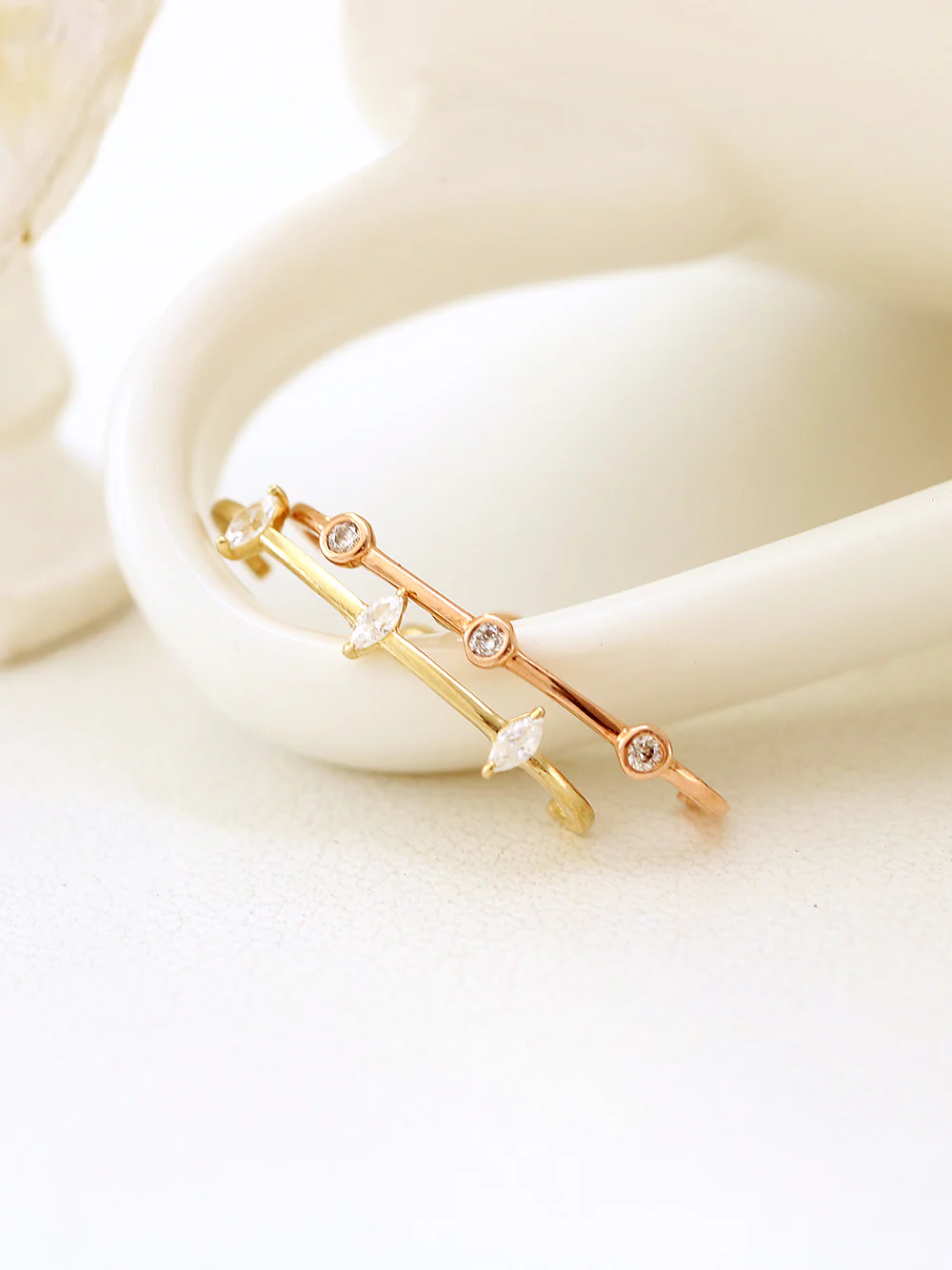 14K Gold Crystal Point Ear Cuff Earring 20G - Image 3