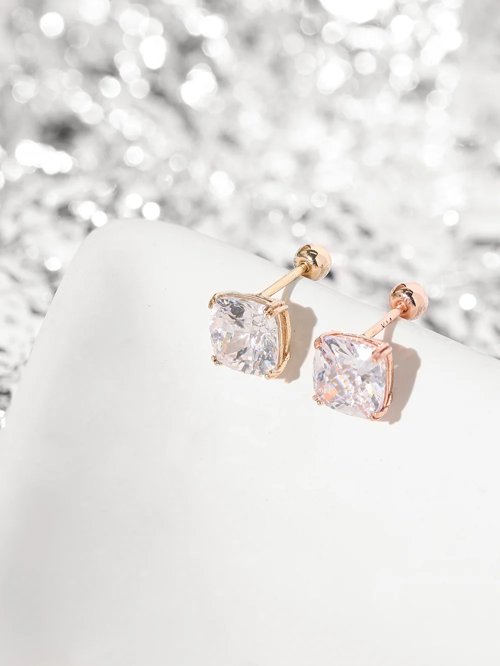 14K Gold Crystal Square Cartilage Earring 20G18G16G - Image 13