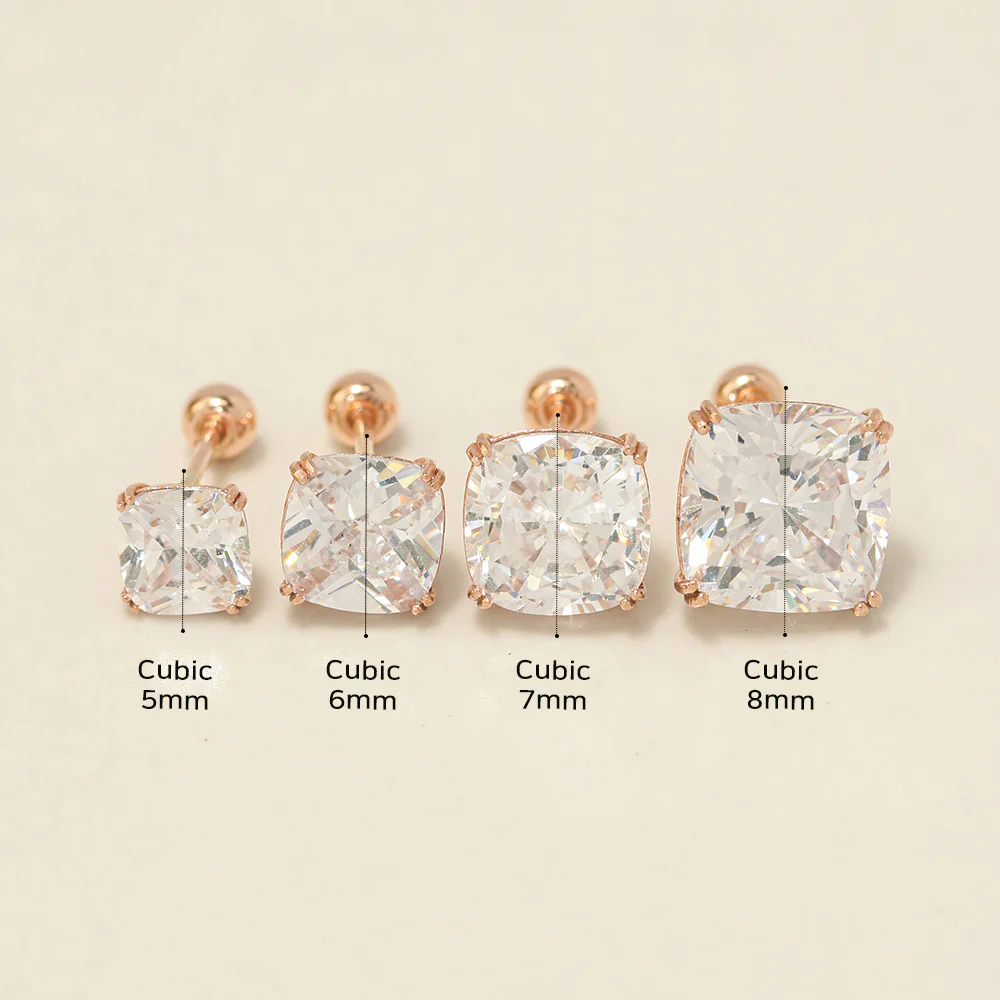 14K Gold Crystal Square Cartilage Earring 20G18G16G - Image 15