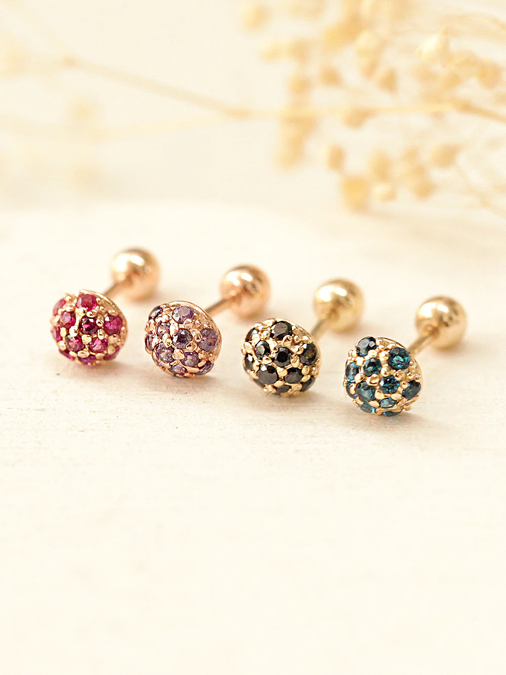 14K Gold Cubic Ball Cartilage Earring 20G18G - Image 8