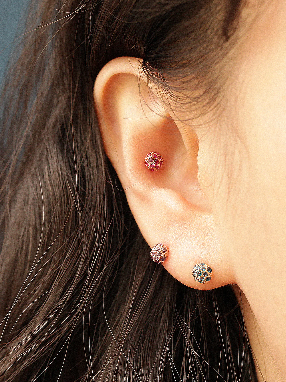 14K Gold Cubic Ball Cartilage Earring 20G18G - Image 9