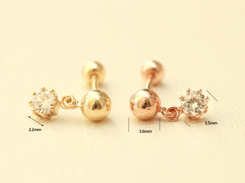 14K Gold Cubic Ball Drop Cartilage Earring 20G - Image 10