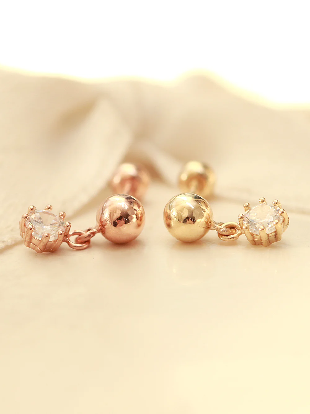 14K Gold Cubic Ball Drop Cartilage Earring 20G - Image 3