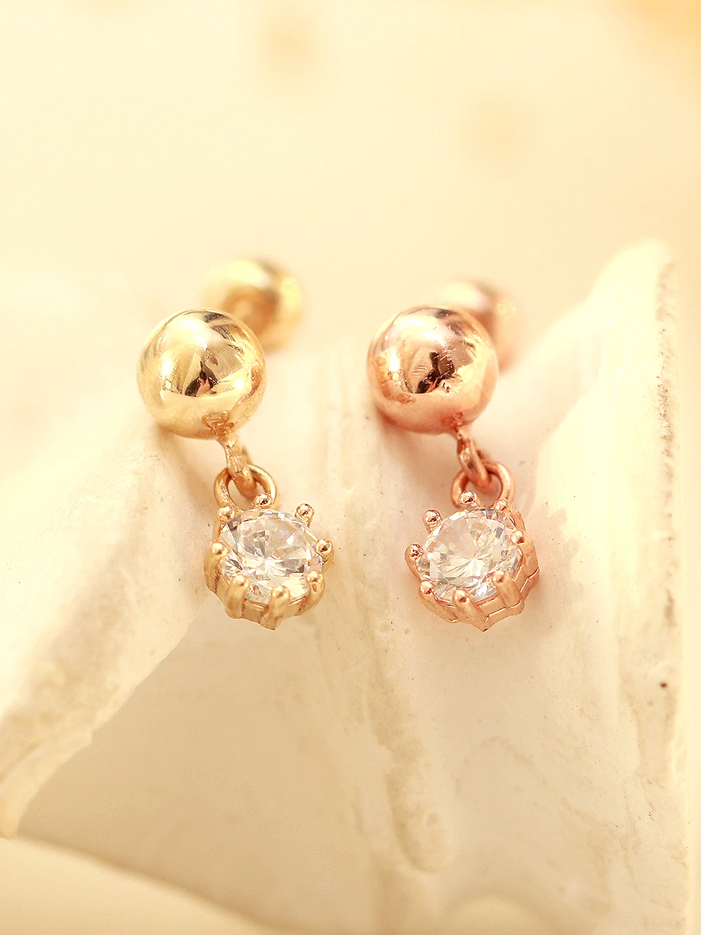 14K Gold Cubic Ball Drop Cartilage Earring 20G - Image 6
