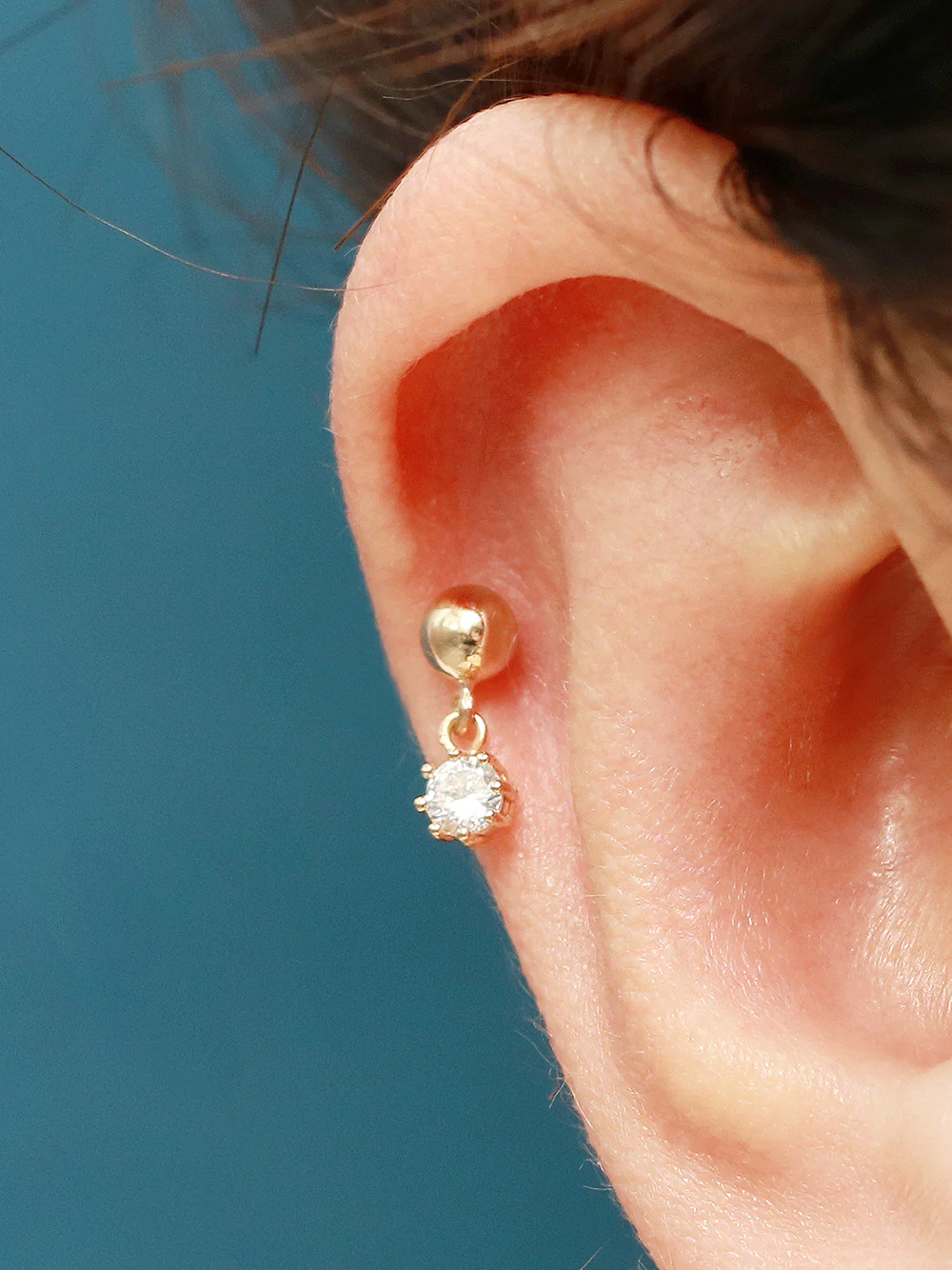 14K Gold Cubic Ball Drop Cartilage Earring 20G - Image 8