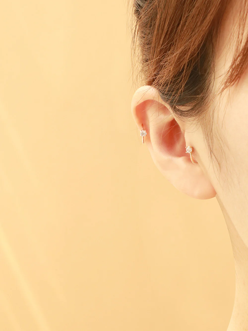 14K Gold Cubic Ball Half Ring Earring 20G18G16G - Image 8
