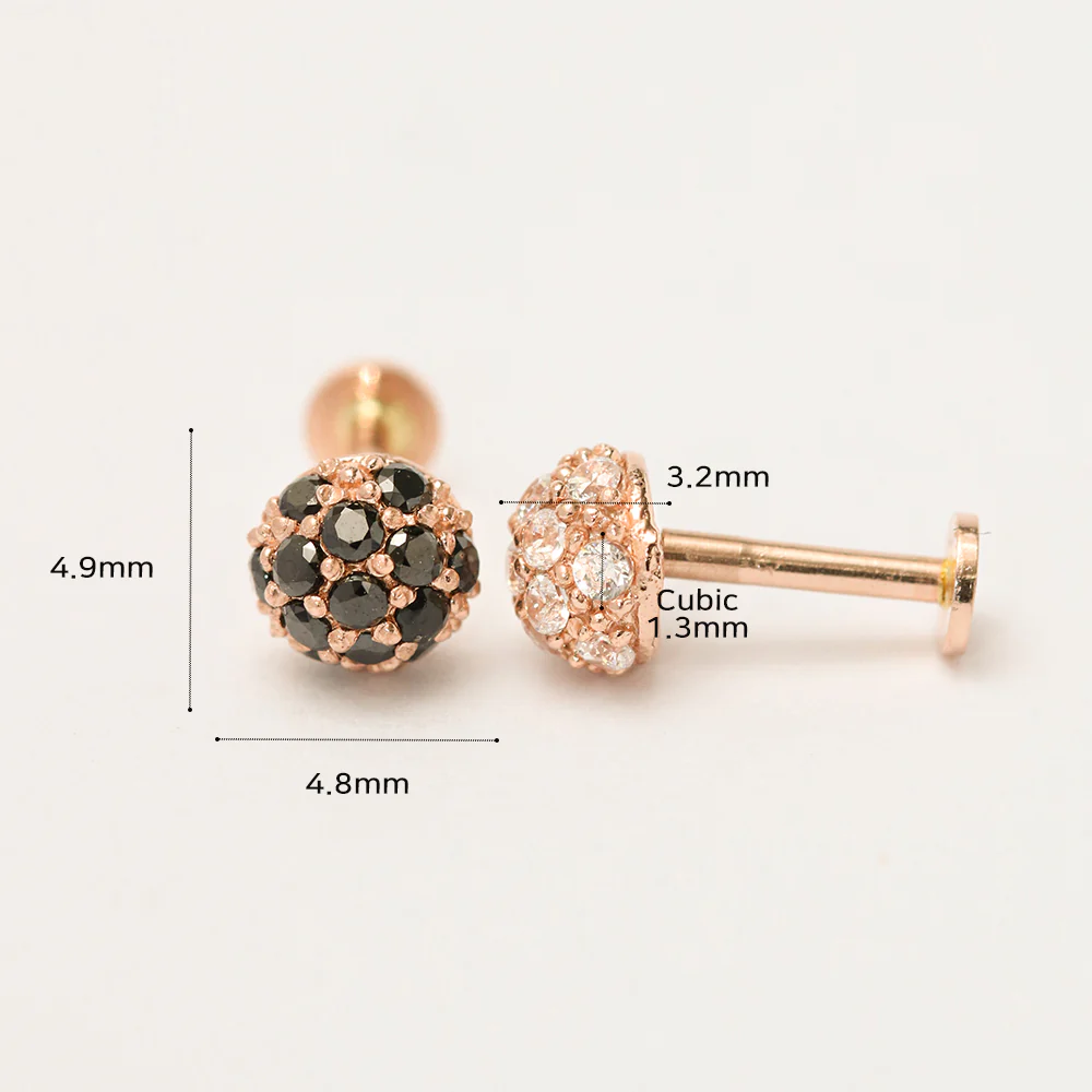 14K Gold Cubic ball Internally Threaded Labret Piercing 18G16G - Image 10