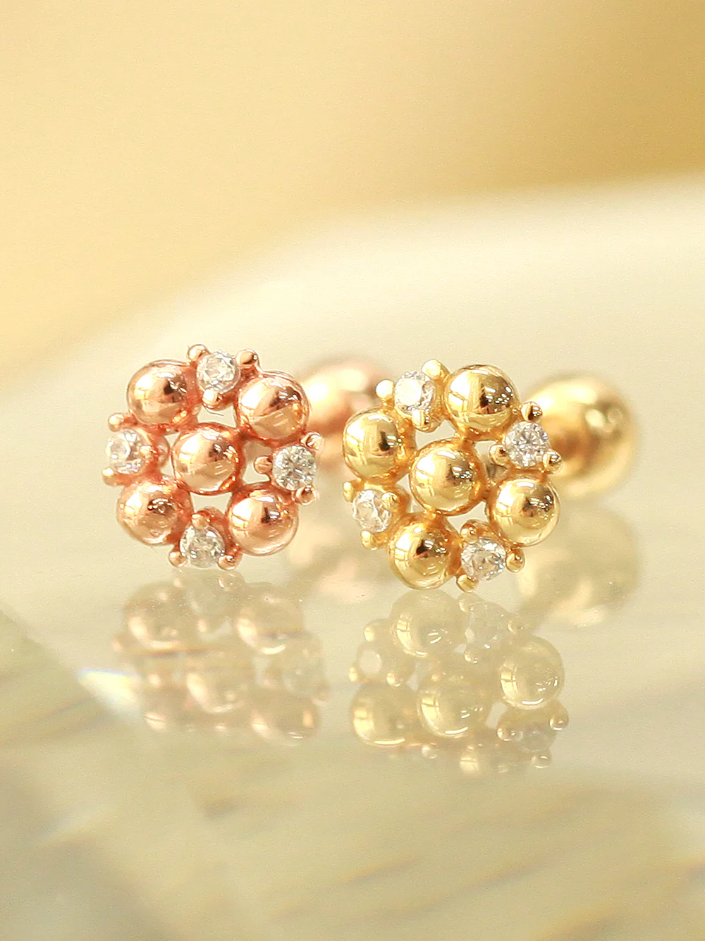 14K Gold Cubic Ball Round Cartilage Earring 20G18G16G - Image 4