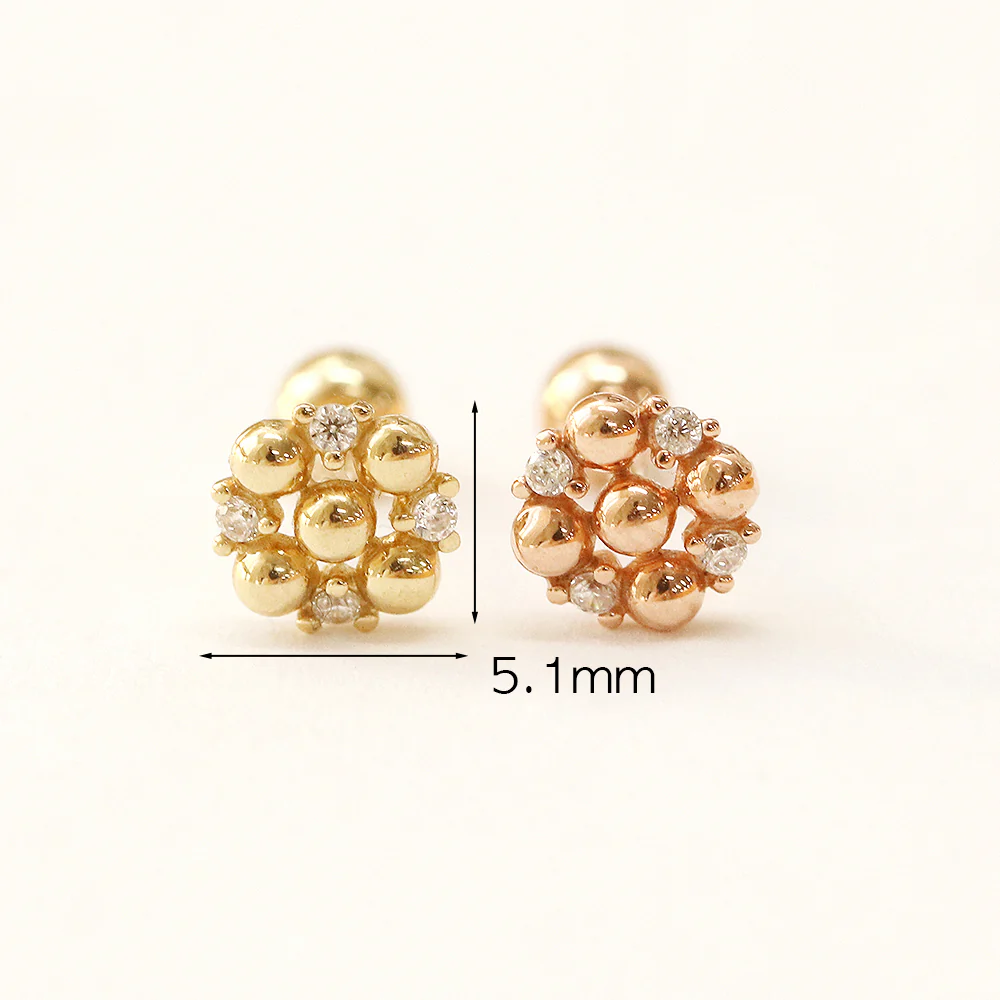 14K Gold Cubic Ball Round Cartilage Earring 20G18G16G - Image 9