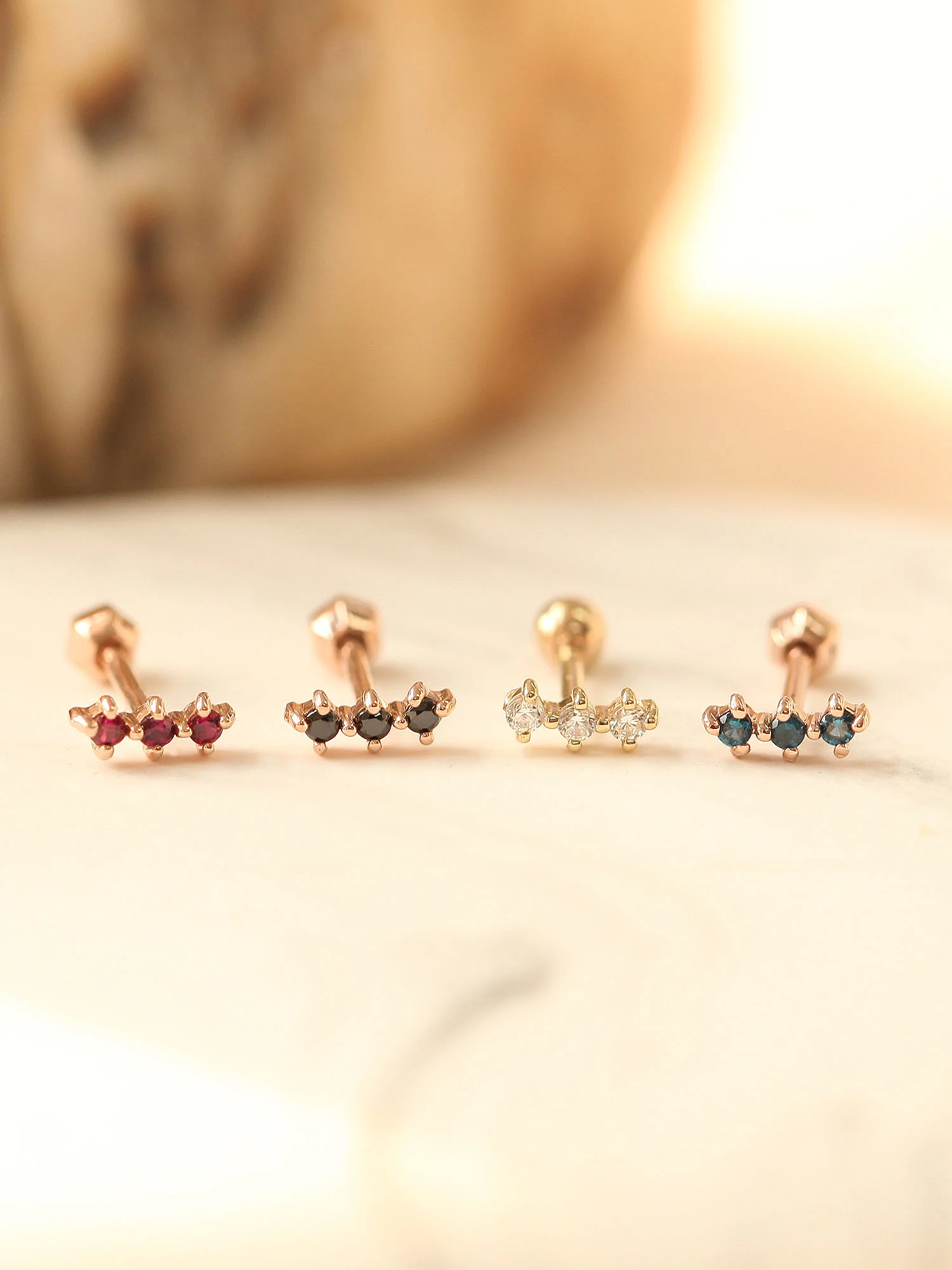 14K Gold Dainty Mini CZ Bar Cartilage Earring 18g16g - Image 3