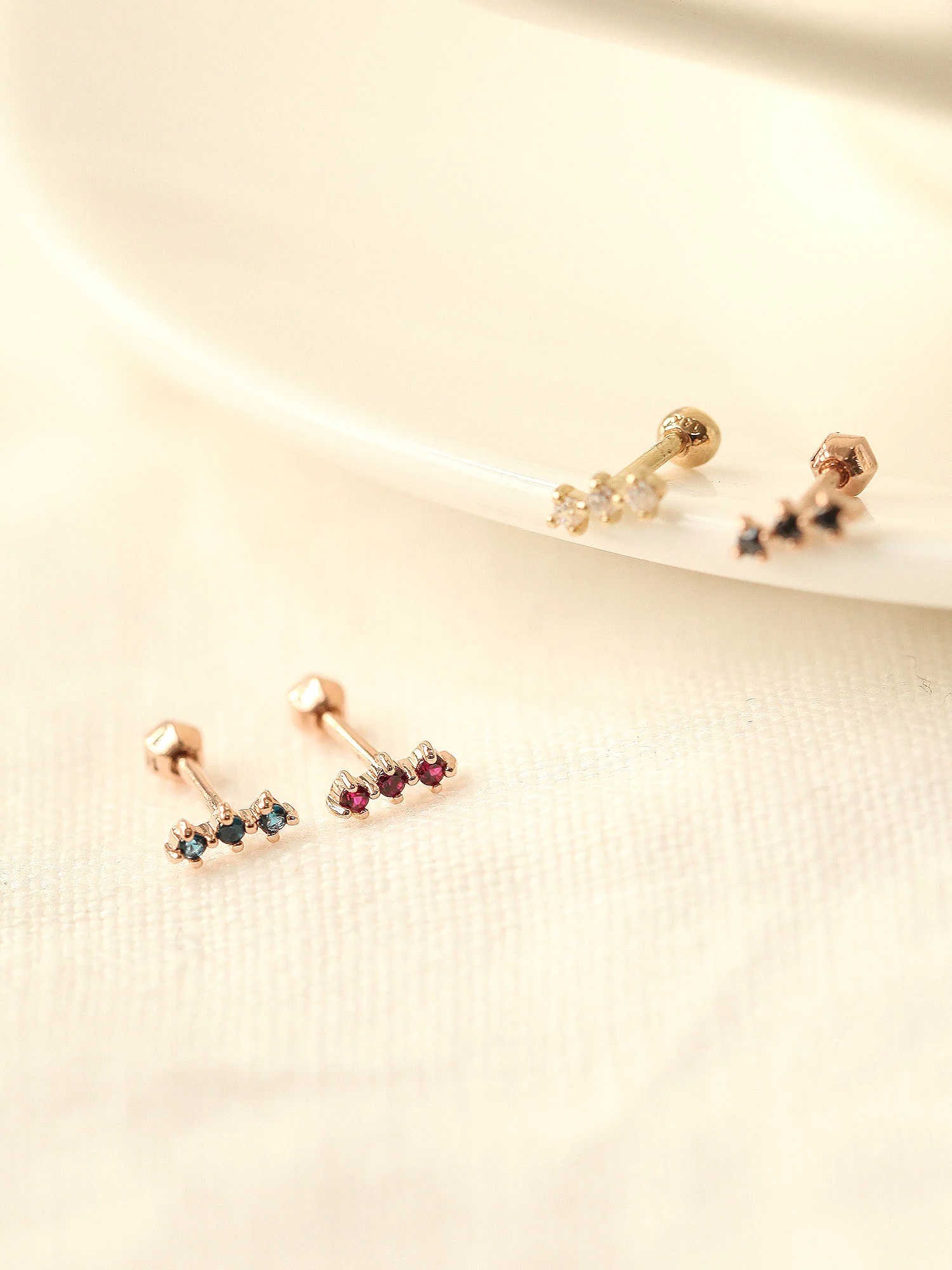 14K Gold Dainty Mini CZ Bar Cartilage Earring 18g16g - Image 4
