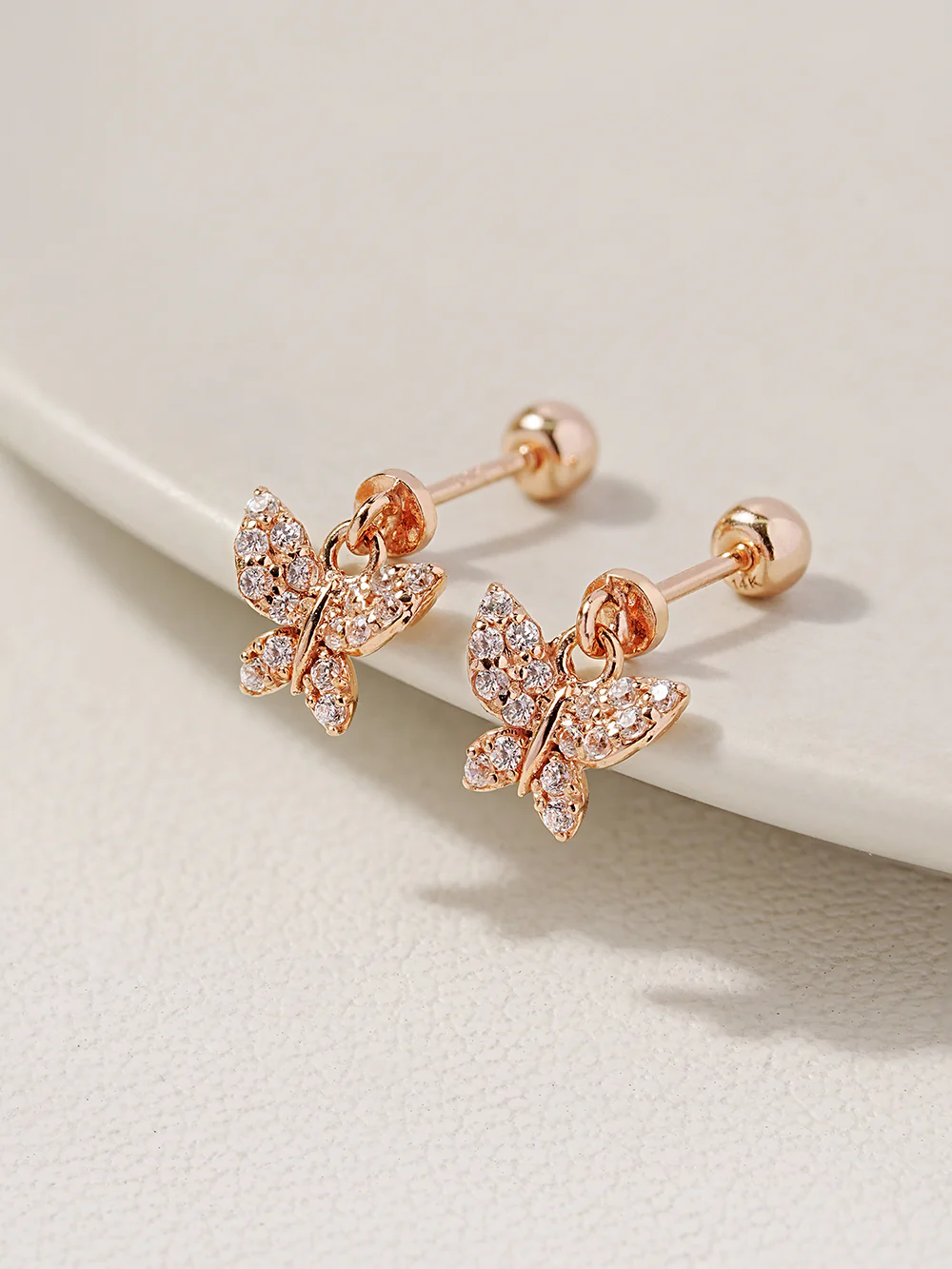 14K Gold Cubic Bling Butterfly Drop Cartilage Earring 20G - Image 3