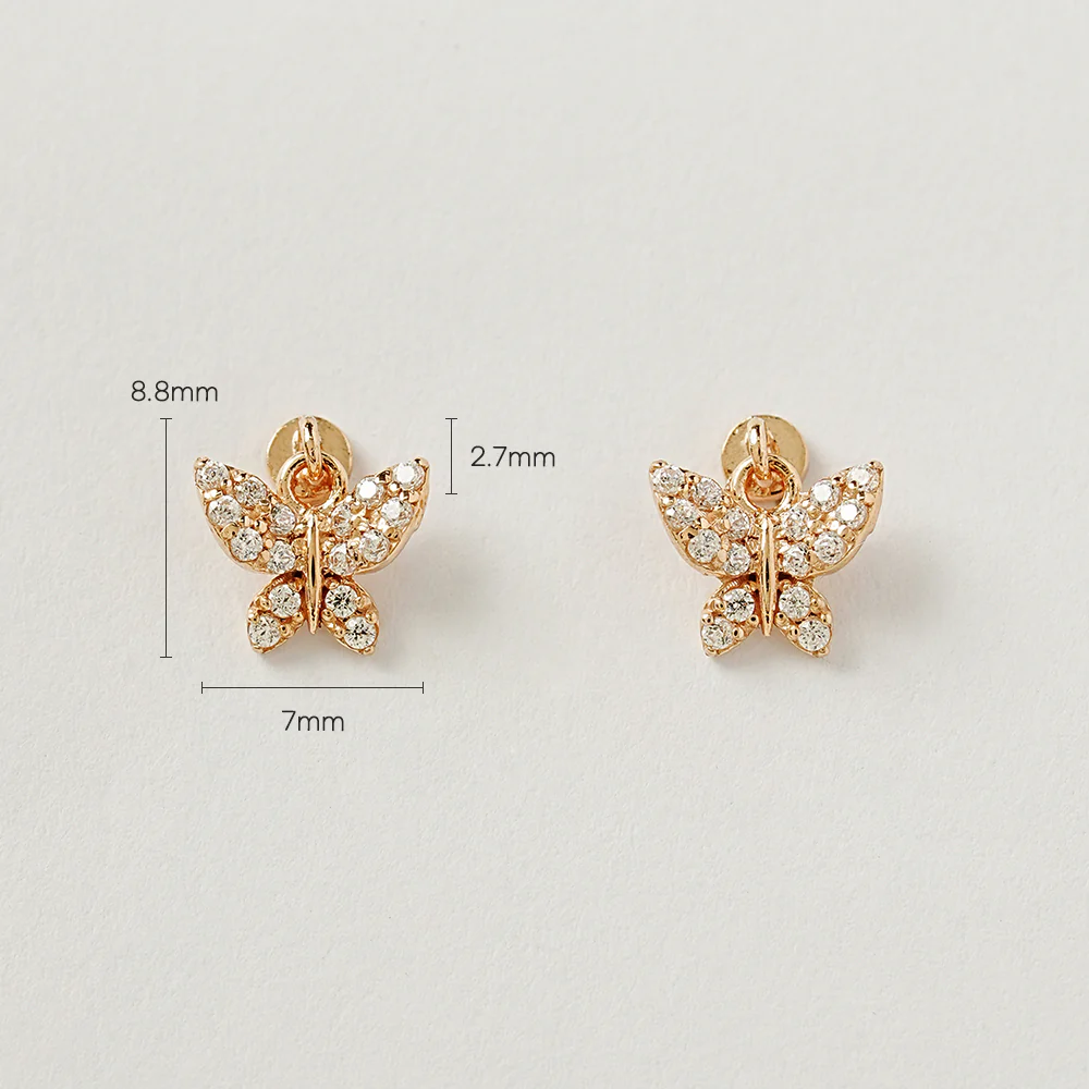 14K Gold Cubic Bling Butterfly Drop Cartilage Earring 20G - Image 9