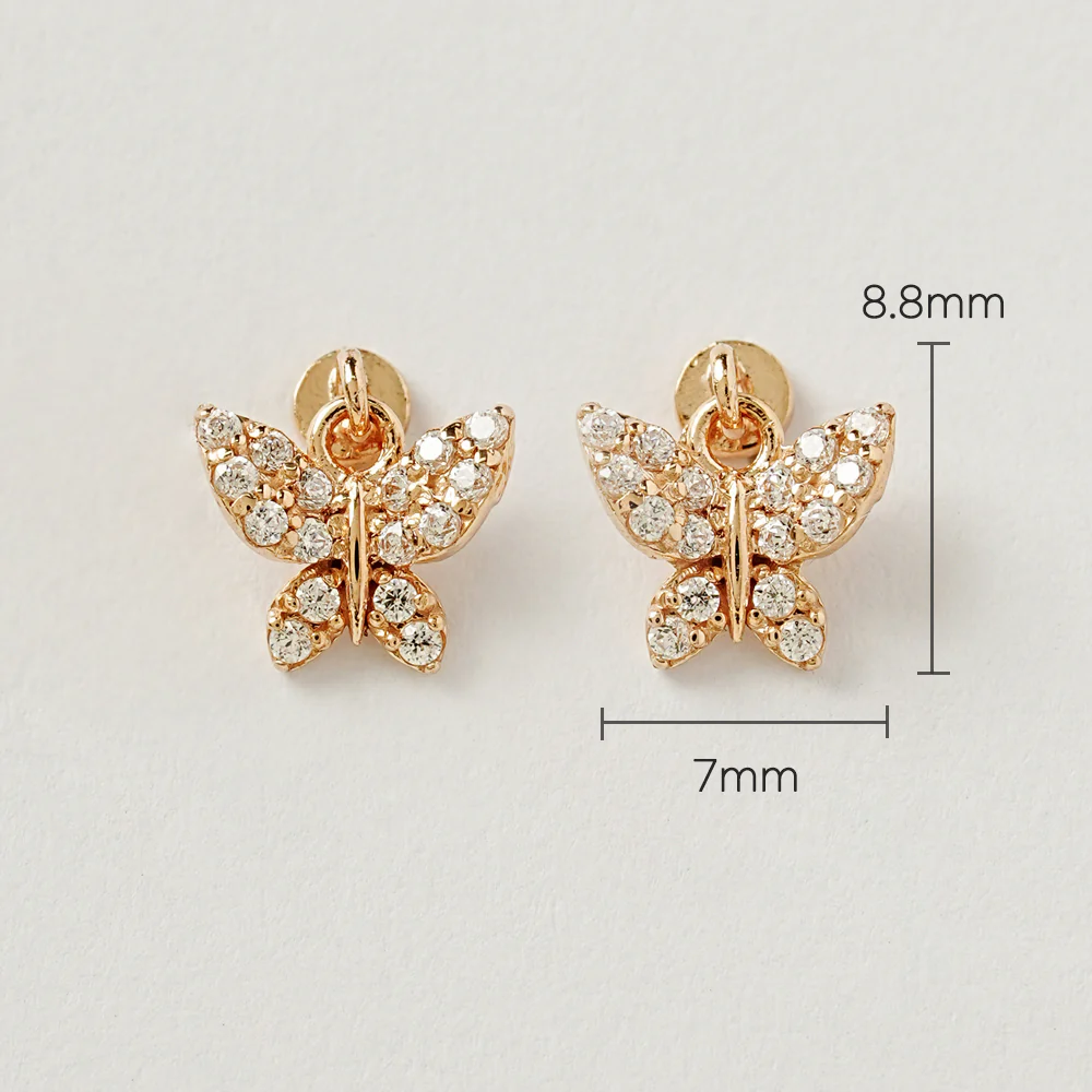 14K Gold Cubic Bling Butterfly Drop Internally Threaded Labret Piercing 20G18G16G - Image 7