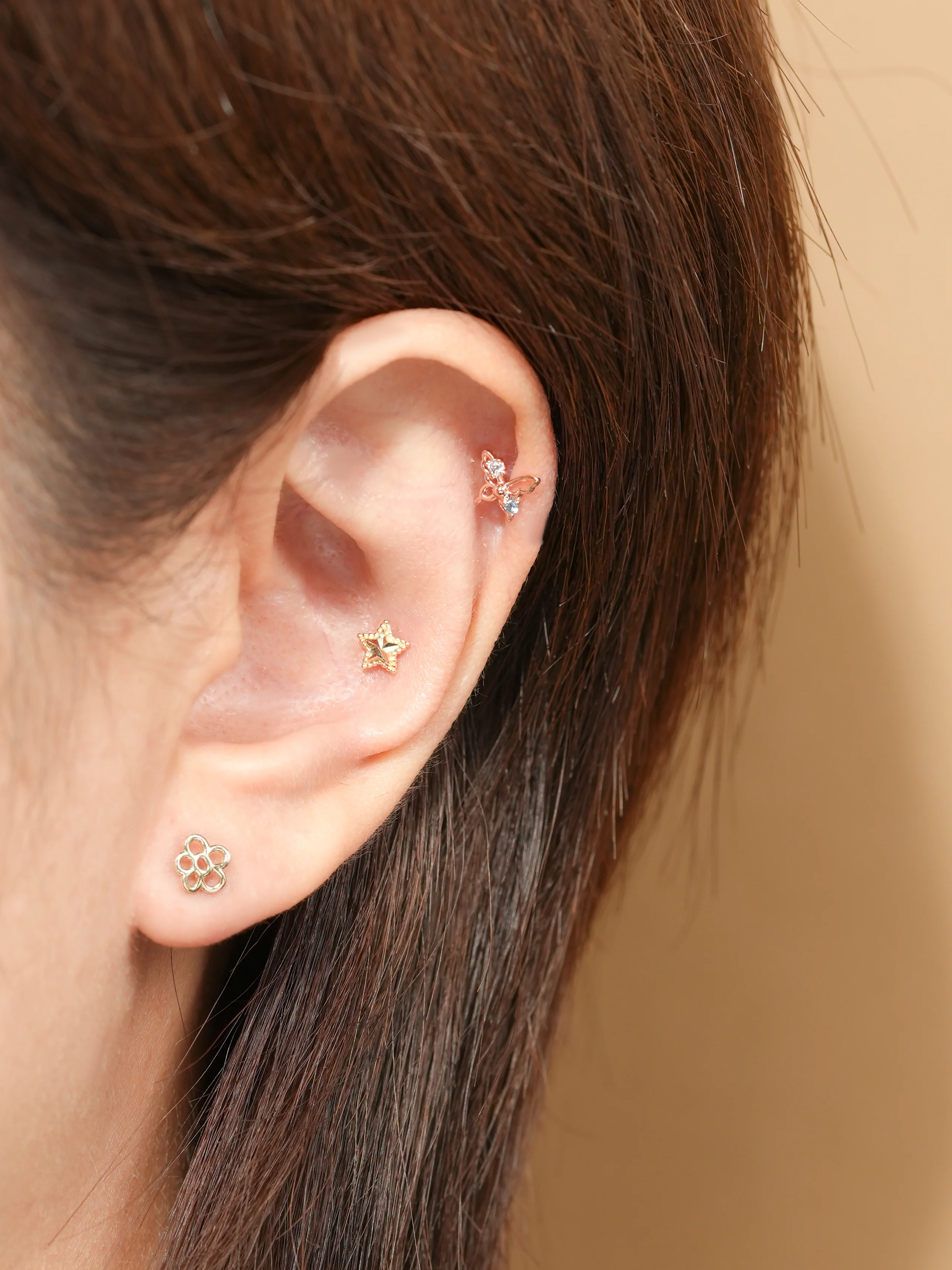 14K Gold Cubic Butterfly Cartilage Earring 20G - Image 4