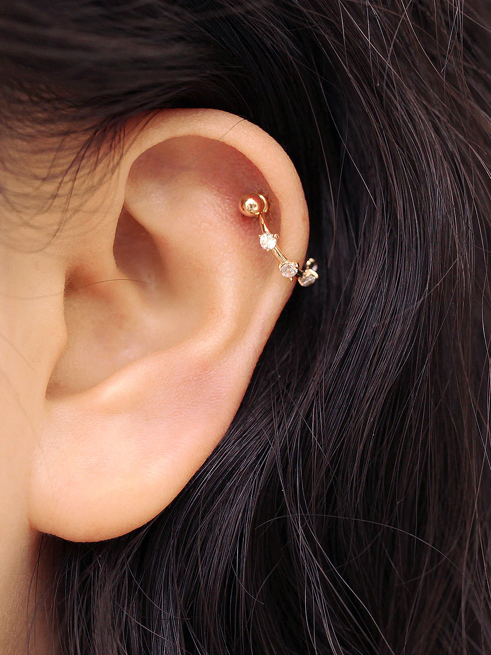 14K Gold Cubic C-Type Cartilage Earring 20G18G - Image 2