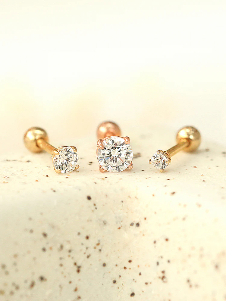 14K Gold Cubic Cartilage Earring 18G16G - Image 2