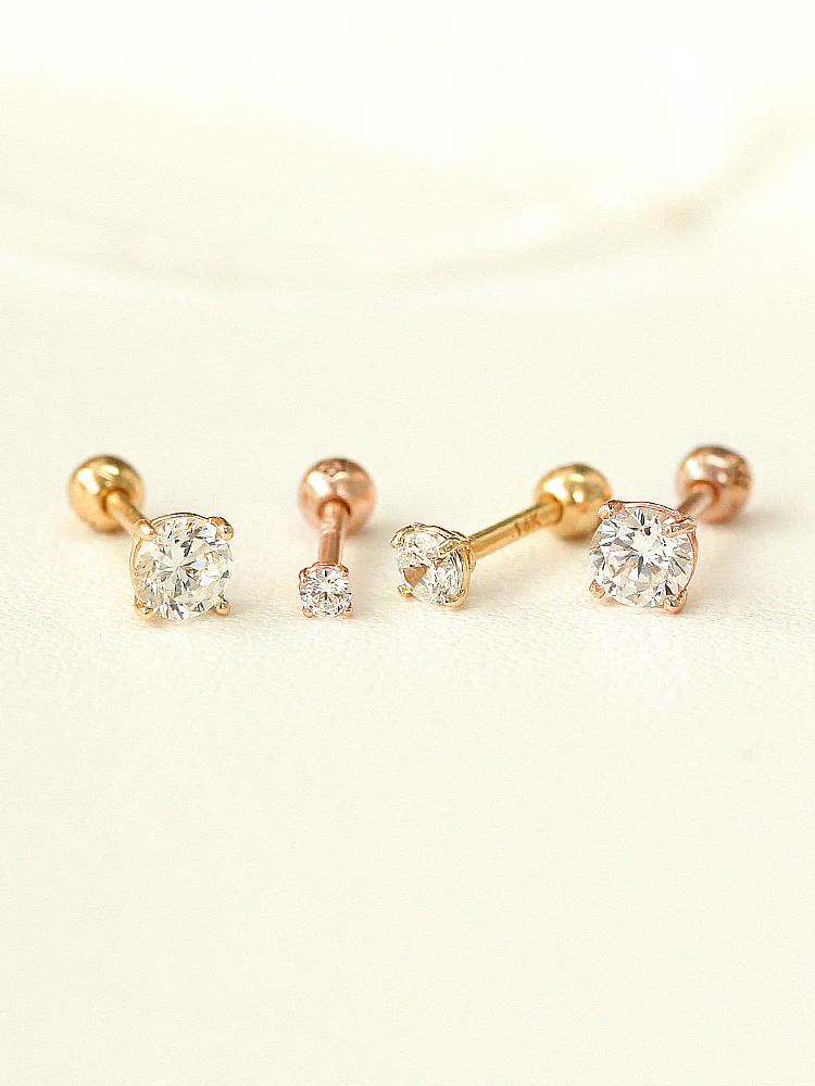 14K Gold Cubic Cartilage Earring 18G16G - Image 4