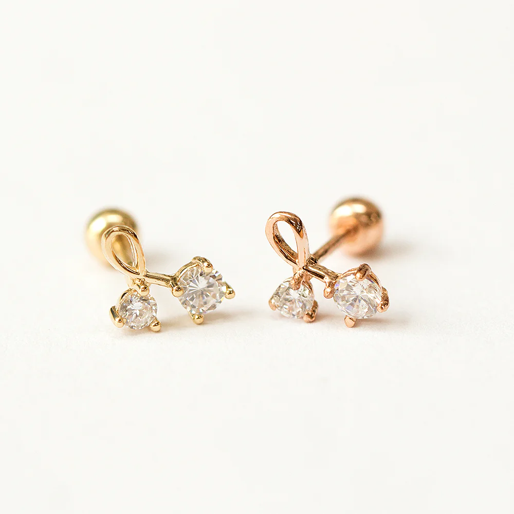 14K Gold Cubic Cherry Cartilage Piercing Earring 20G18G16G - Image 11