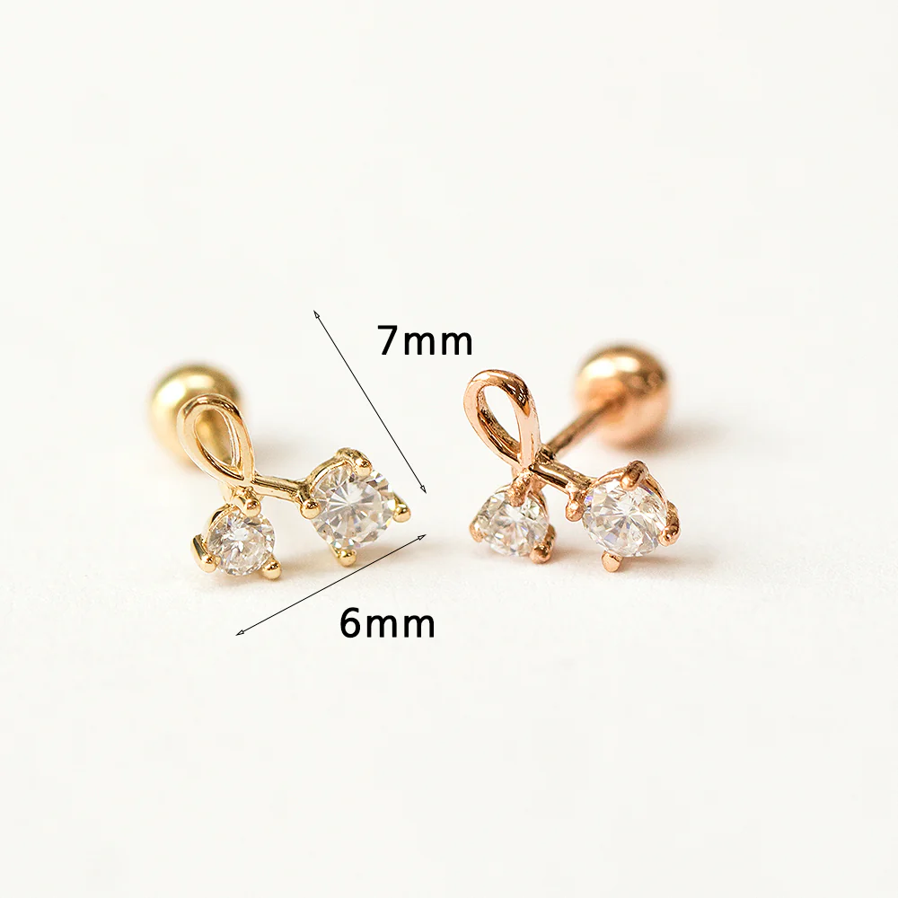 14K Gold Cubic Cherry Cartilage Piercing Earring 20G18G16G - Image 13