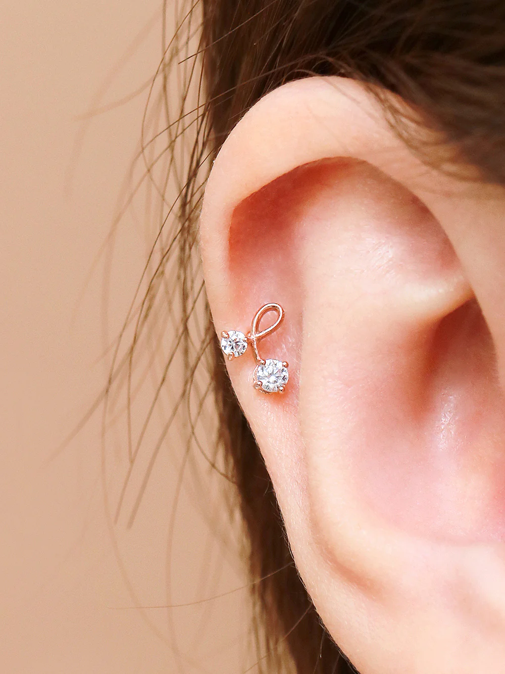 14K Gold Cubic Cherry Cartilage Piercing Earring 20G18G16G - Image 4