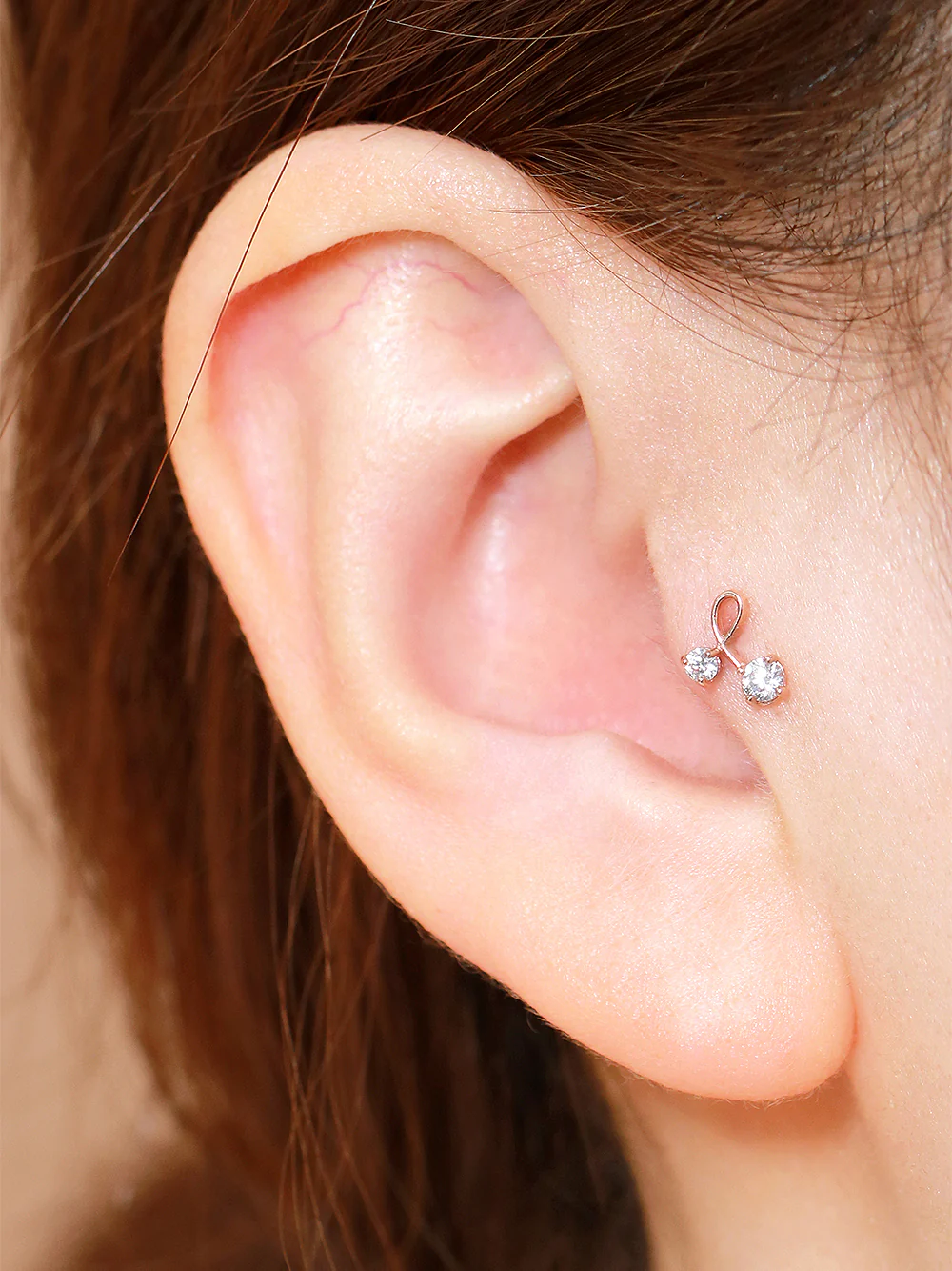 14K Gold Cubic Cherry Cartilage Piercing Earring 20G18G16G - Image 5