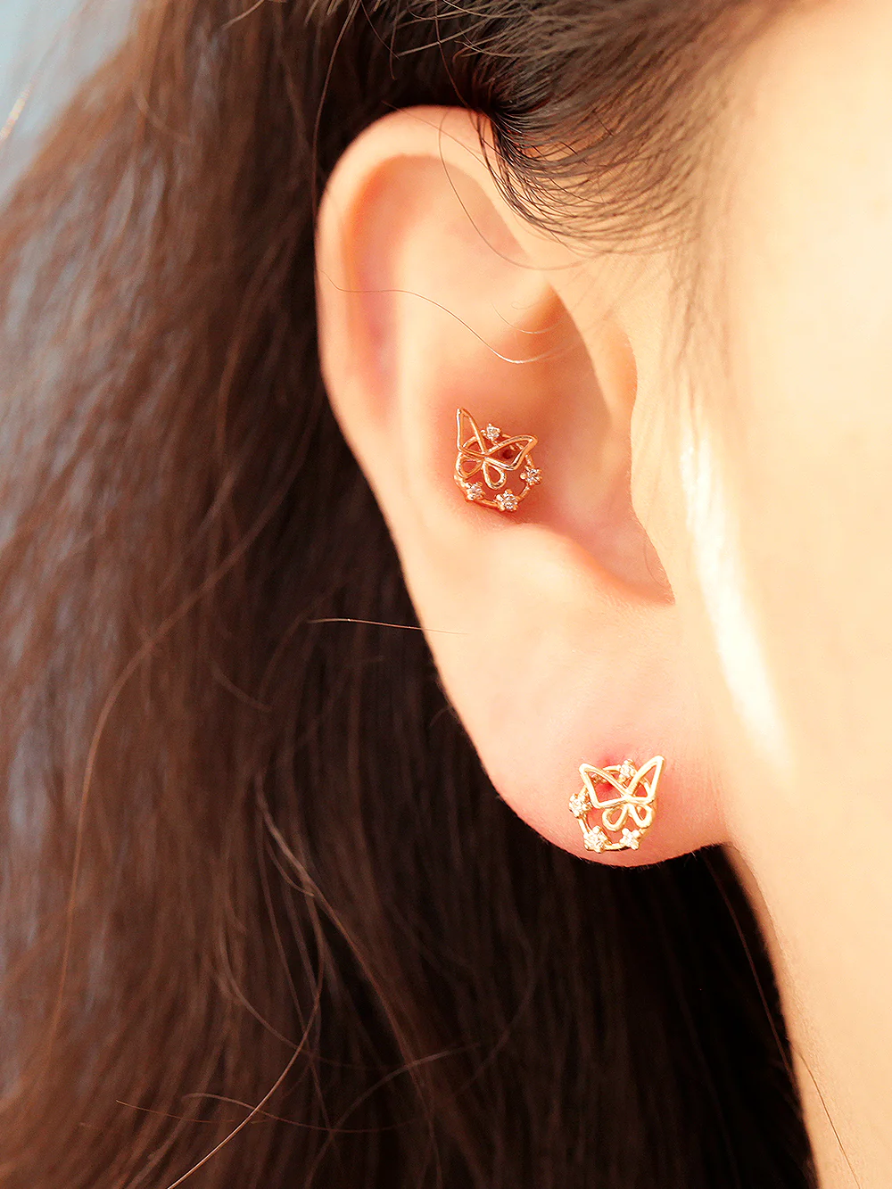 14K Gold Cubic Circle Butterfly Cartilage Earring 20G18G16G - Image 10