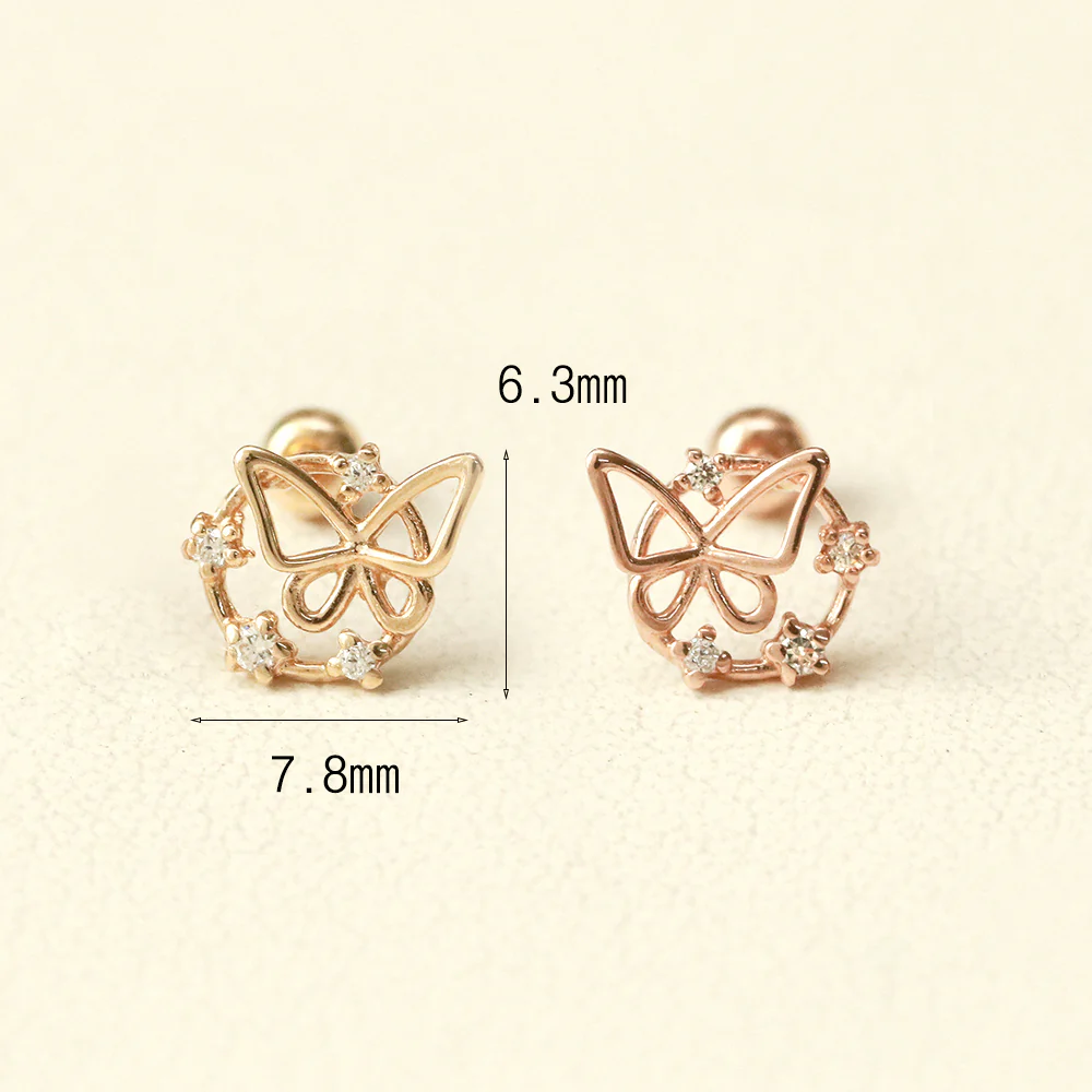 14K Gold Cubic Circle Butterfly Cartilage Earring 20G18G16G - Image 11