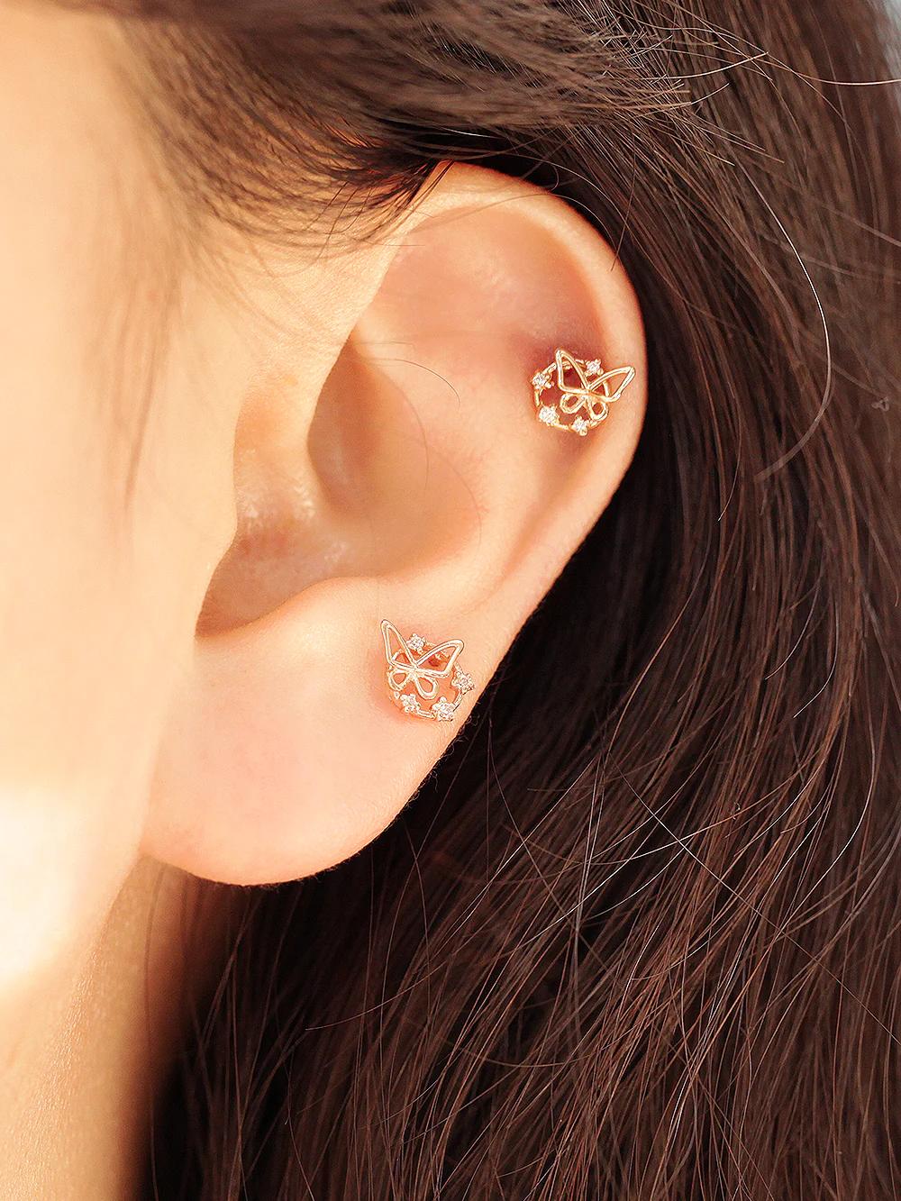 14K Gold Cubic Circle Butterfly Cartilage Earring 20G18G16G - Image 7