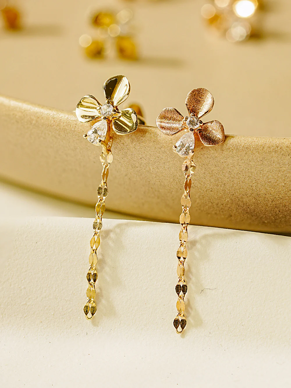 14K Gold Cubic Clover drop and stud Cartilage Earring 20G18G16G - Image 11