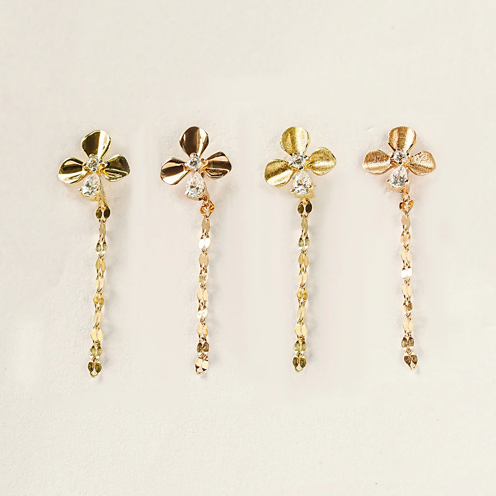 14K Gold Cubic Clover drop and stud Cartilage Earring 20G18G16G - Image 13
