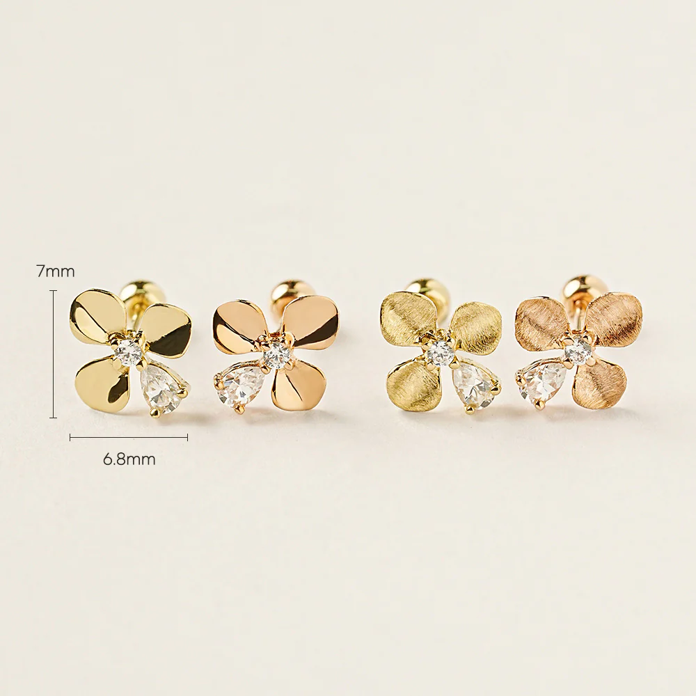 14K Gold Cubic Clover drop and stud Cartilage Earring 20G18G16G - Image 17