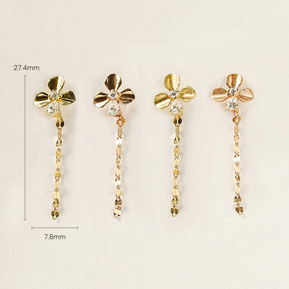 14K Gold Cubic Clover drop and stud Cartilage Earring 20G18G16G - Image 18