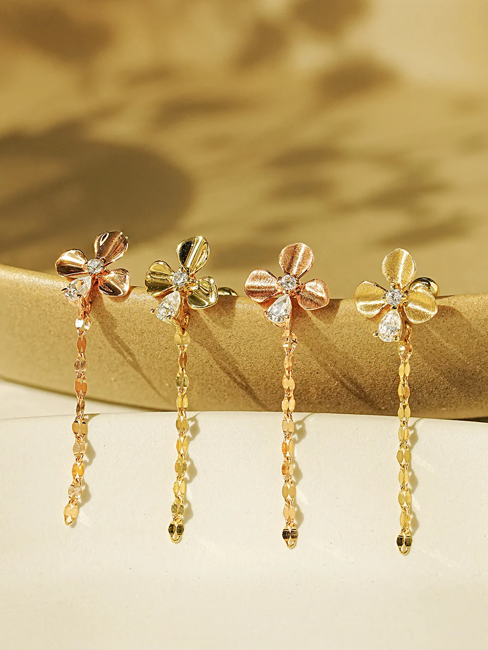 14K Gold Cubic Clover drop and stud Cartilage Earring 20G18G16G - Image 3
