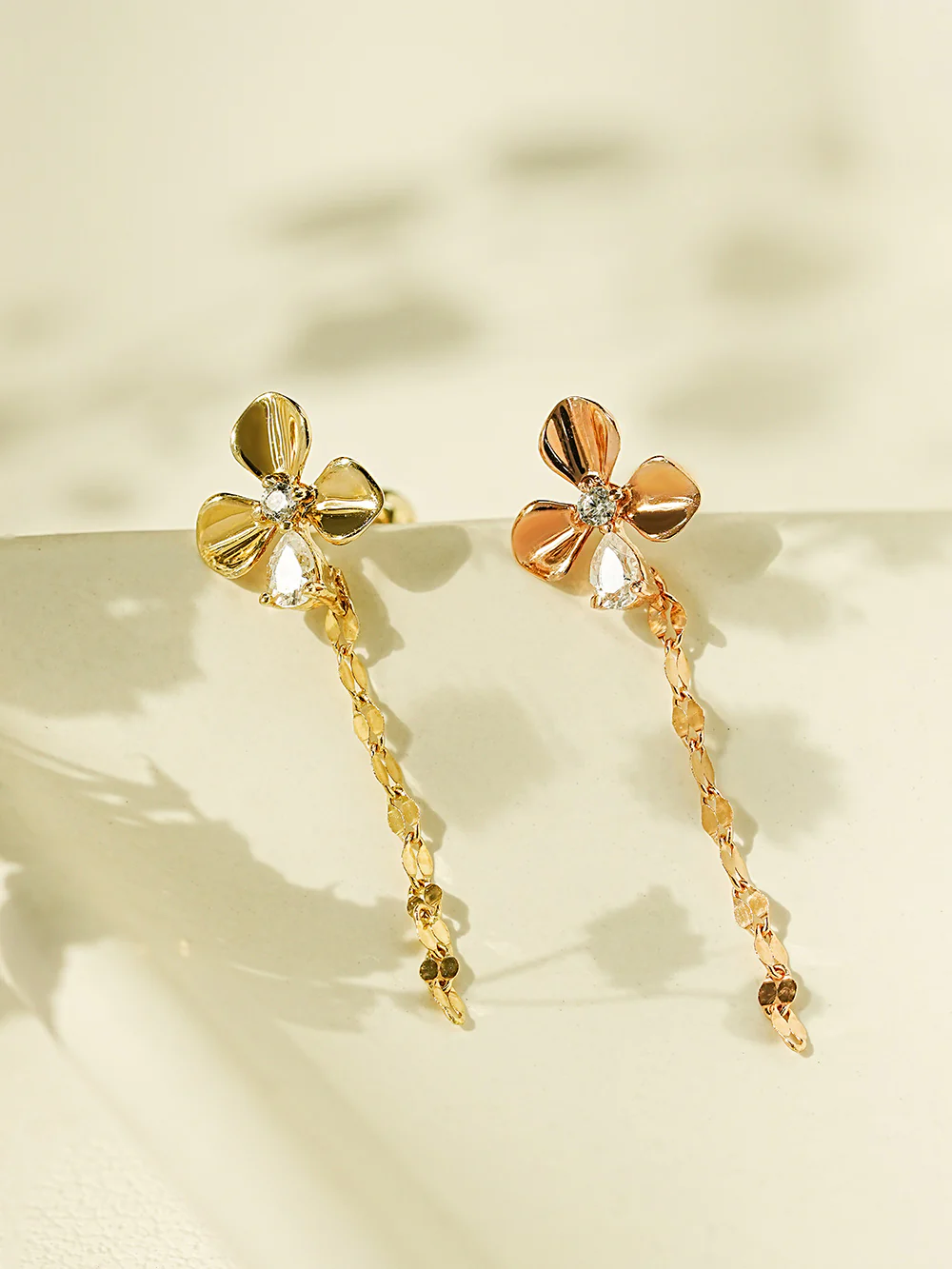 14K Gold Cubic Clover drop and stud Cartilage Earring 20G18G16G - Image 7