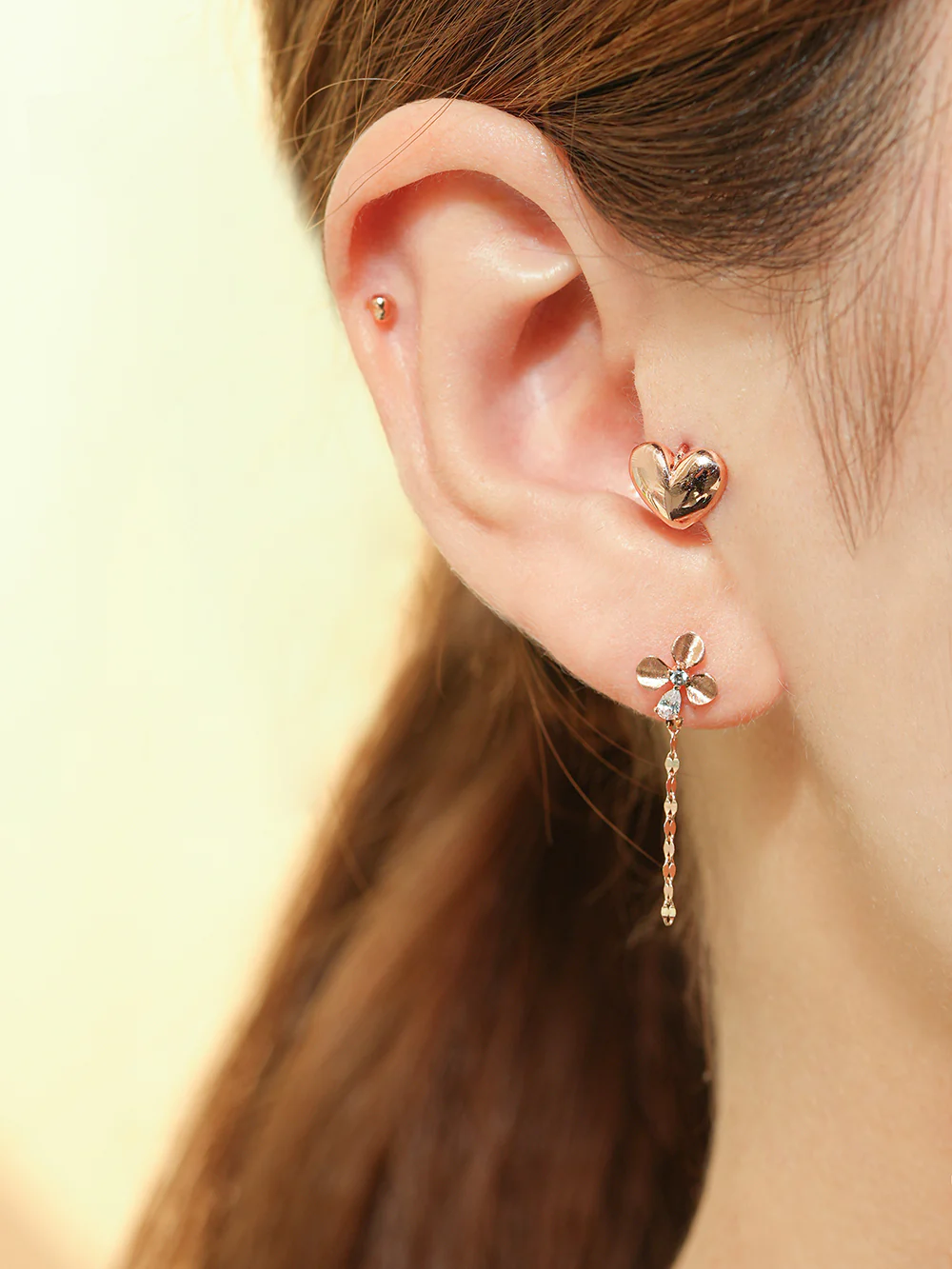 14K Gold Cubic Clover drop and stud Cartilage Earring 20G18G16G - Image 8