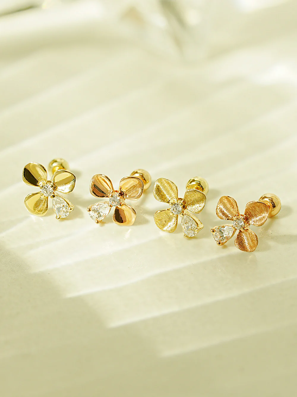 14K Gold Cubic Clover drop and stud Cartilage Earring 20G18G16G - Image 9