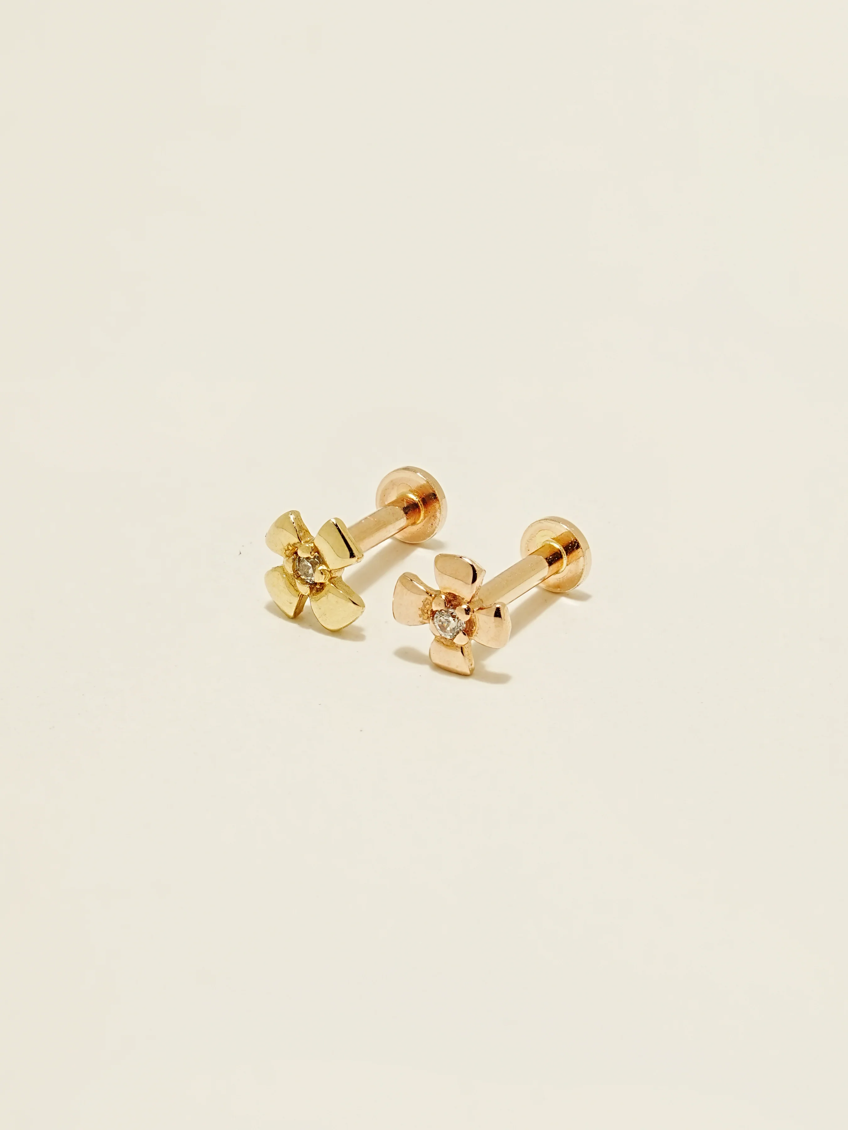 14K Gold Cubic Clover Internally Threaded Labret Piercing 18G16G - Image 7