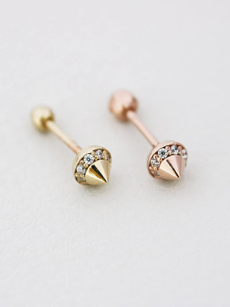 14K Gold Cubic Cone Cartilage Earring 18G16G - Image 3