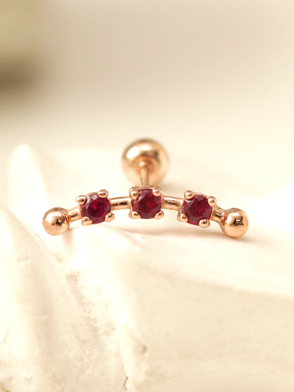 14K Gold Cubic Curve Ball Cartilage Earring 20G18G16G - Image 11