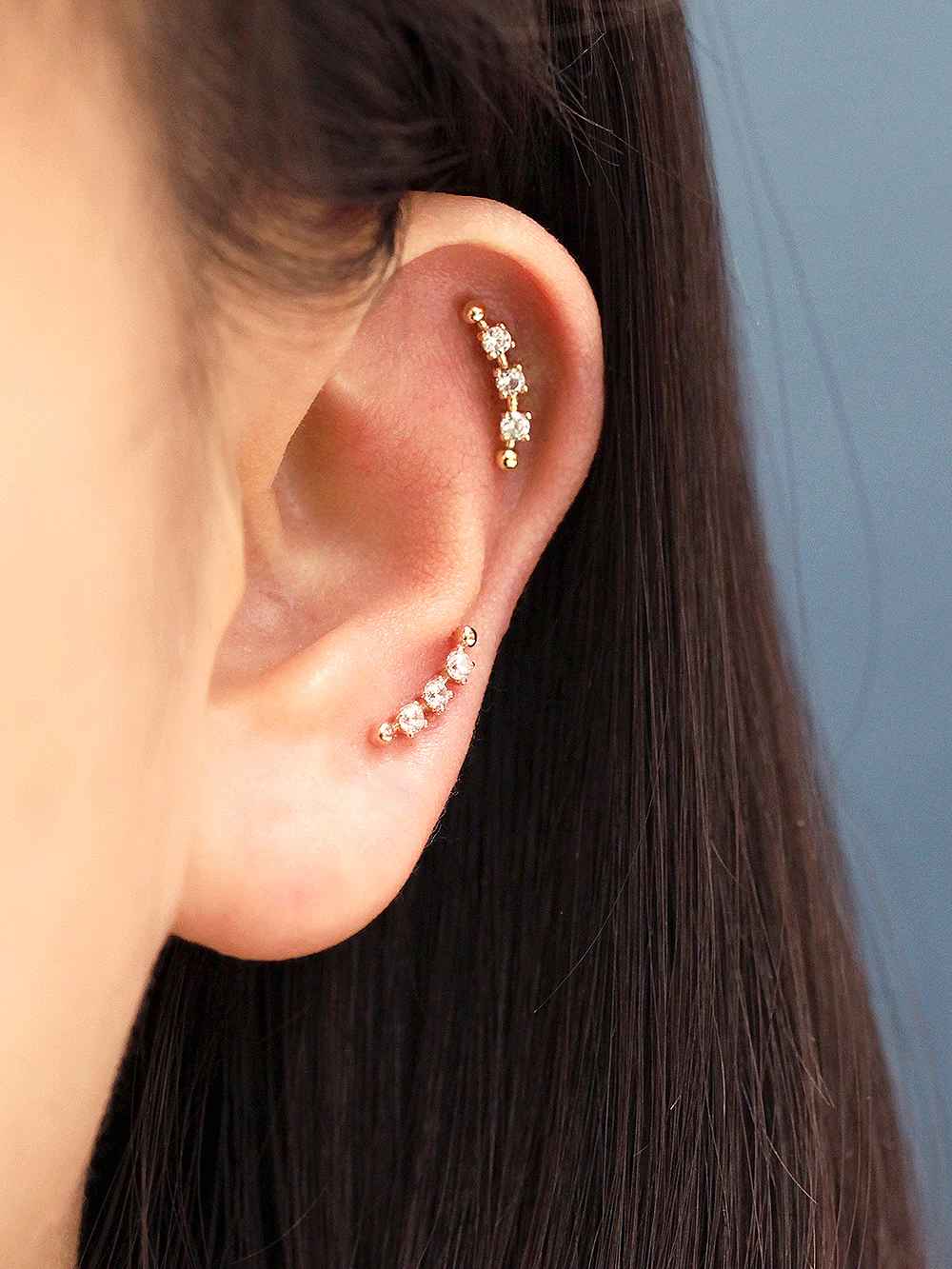 14K Gold Cubic Curve Ball Cartilage Earring 20G18G16G - Image 12